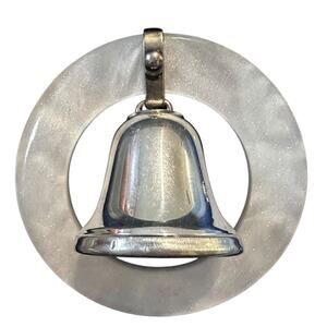 WEB Silver Company Pewter Baby Rattle Vintage Round Lucite & Bell Teething Toy